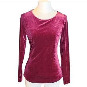 Boden Velvet Long Sleeve Top in Deep Pink